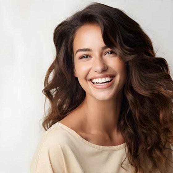 Portrait of confident, beautiful woman with perfect teeth